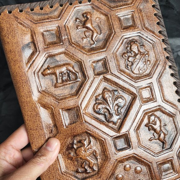 Italy real leather notebook book cover 3d embossed handmade - Picture 1 of 6